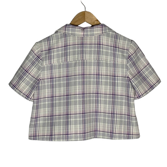 BP. | Women | Purple Ivory Veronika Plaid Crop Camp Button Front Top | Small - Picture 2 of 9